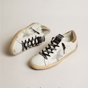 Women's white leather Super-Star with glittery heel tab Size 40